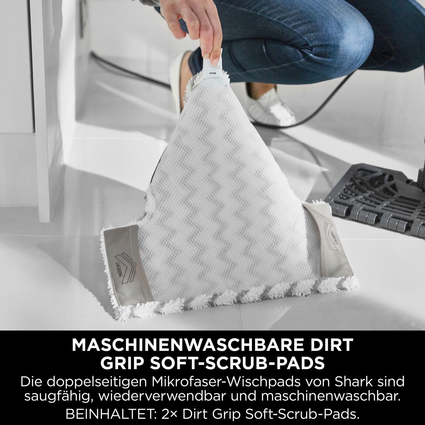 Shark Klik n' Flip Dampfreiniger, Boden- und Handreiniger, Dampfreiniger für Hartböden, Fliesen, Oberflächen, Wasserhähne und Glas, 5 Zubehörteile, 2 Einstellungen, Grau/Weiß S6005EU