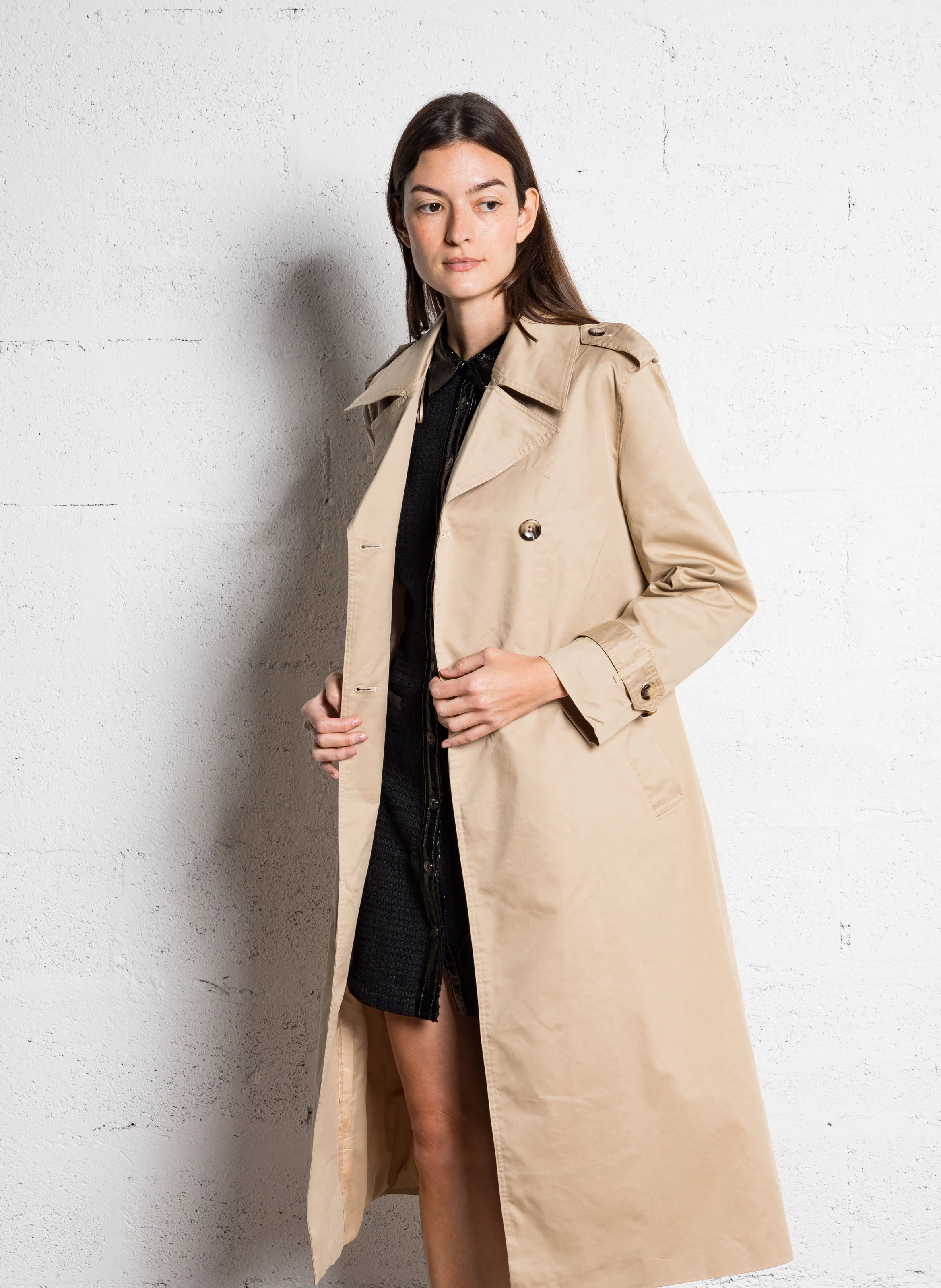 VEKNA - Trench ample col à revers en coton mélangé | Beige
