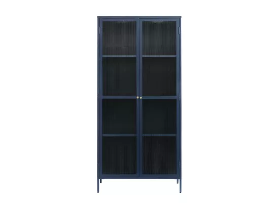 Bjorn - Vaisselier 2 portes en verre stié et métal H190cm : Couleur - Bleu
