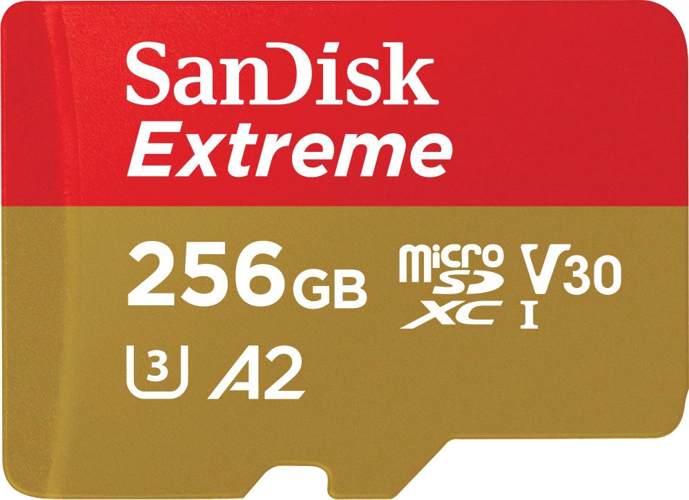 Sandisk Speicherkarte »Extreme® microSDXC™-UHS-I-Karte« (256 GB Video Speed Class 30 (V30)/UHS Speed Class 3 (U3) 190 MB/s Lesegeschwindigkeit)