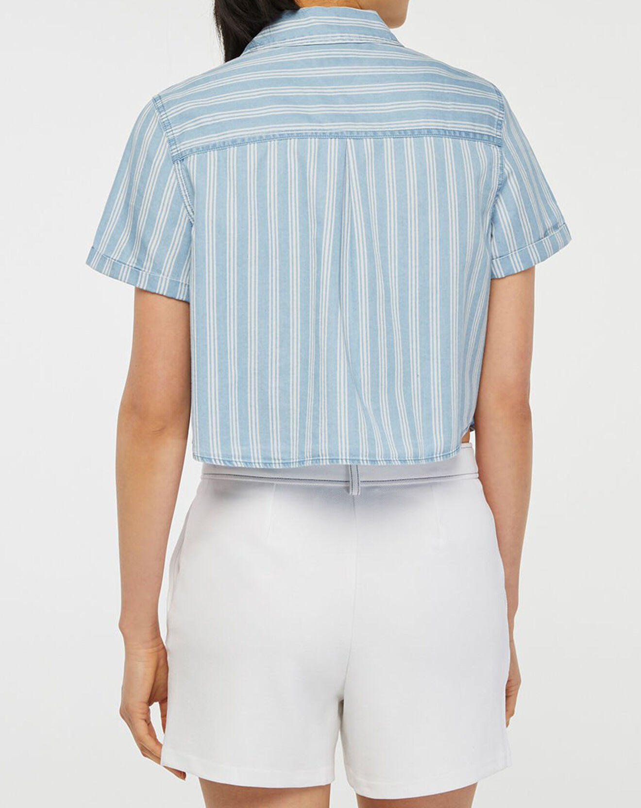 Tommy Jeans Chemisette Crop à rayures bleu ciel