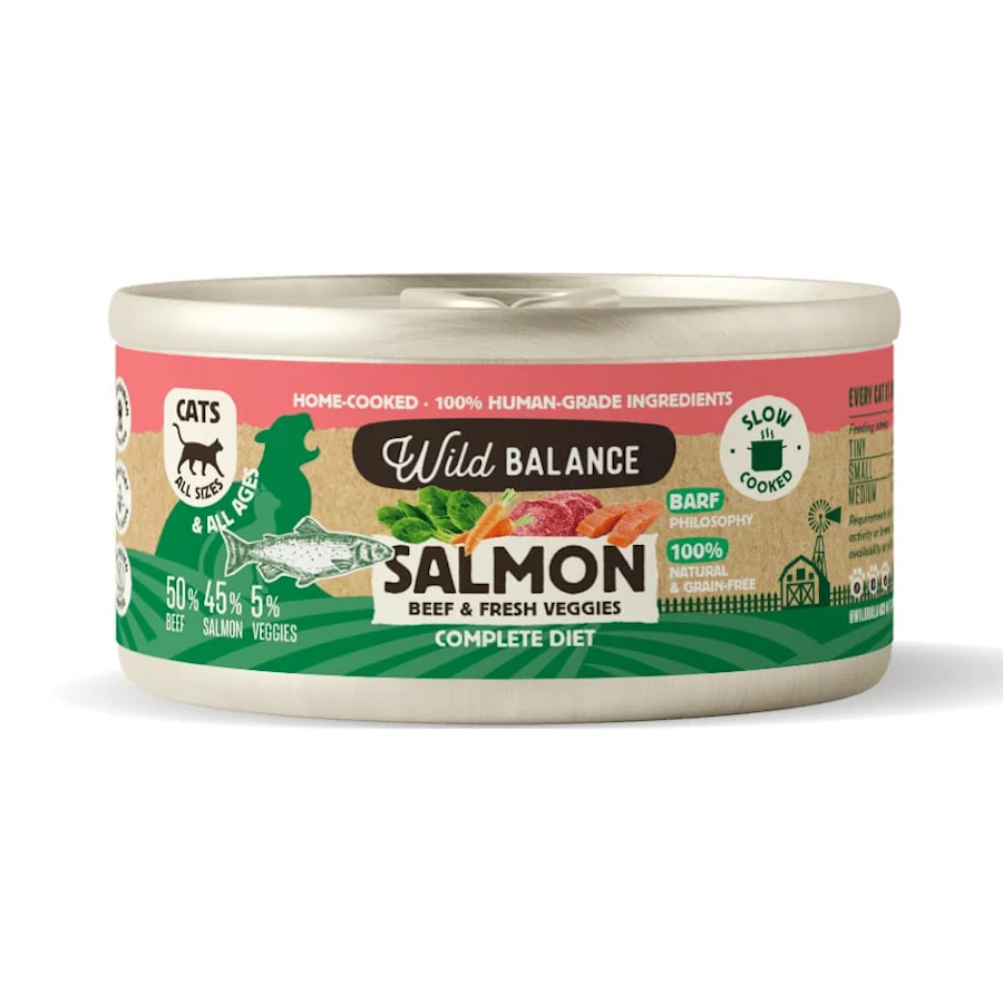 Alimento úmido Wild Balance BARF de salmão e carne para gatos