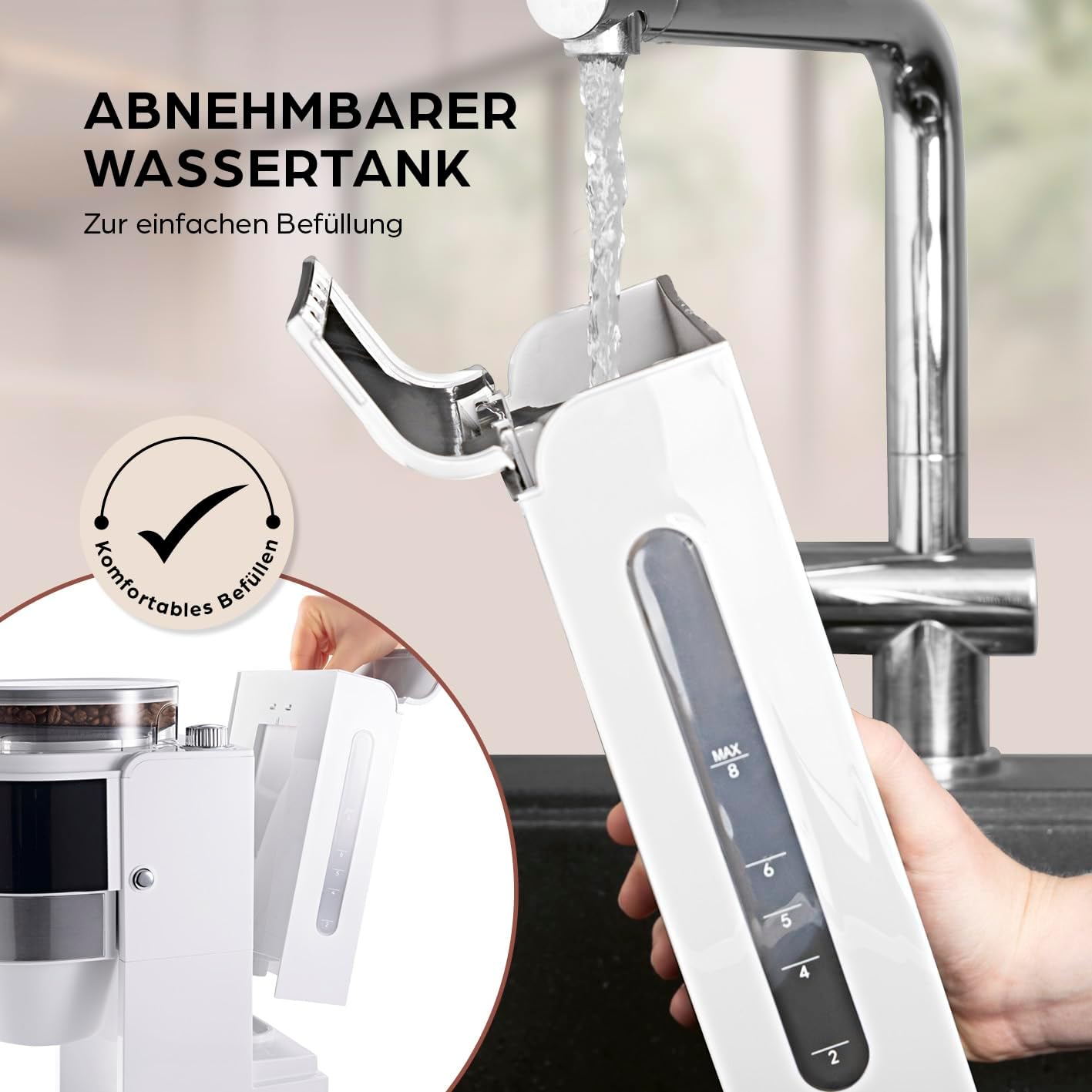 Barista Kaffeemaschine mit digitalem Touch-Display 800W weiß mit Mahlwerk + Isolierkanne