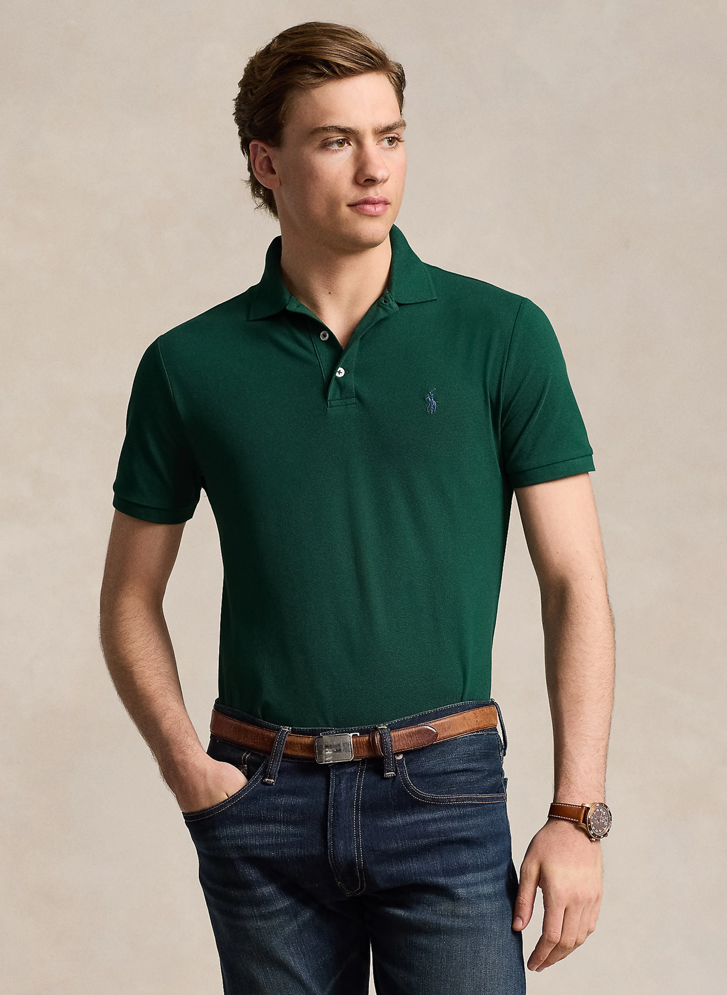 Polo slim-fit en coton mélangé | Vert