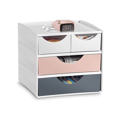 Mineral by CEP - Mini module de rangement - 2 petits et 2 grands tiroirs - blanc/rose poudré/gris orage