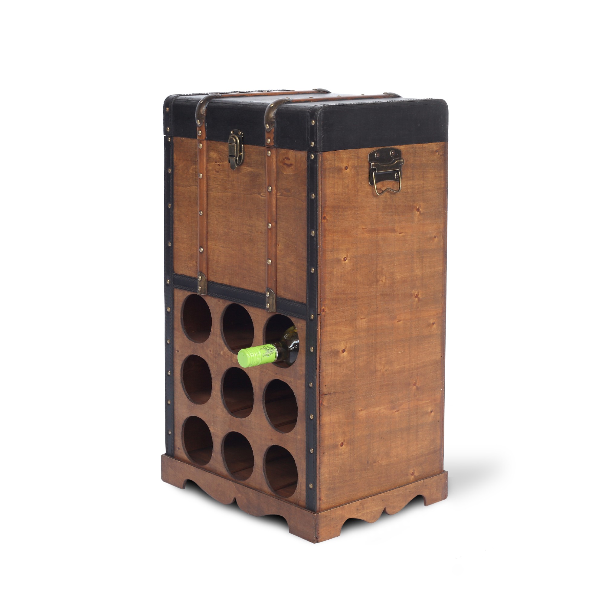 Koffertruhe 'Mula' mit 9er Weinregal, braun, T 40 cm, B 30 cm, H 70 cm von fischer's lagerhaus