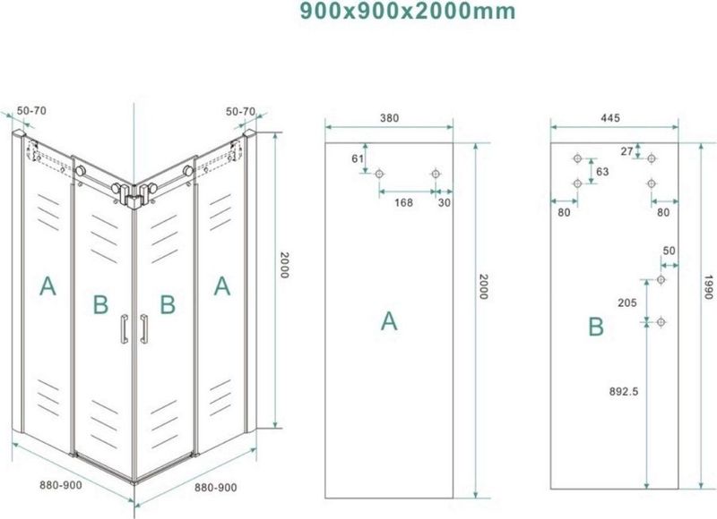 BWS - Douchecabine - Hoekinstap - Transparant - Veiligheidsglas - 2 Schuifdeuren