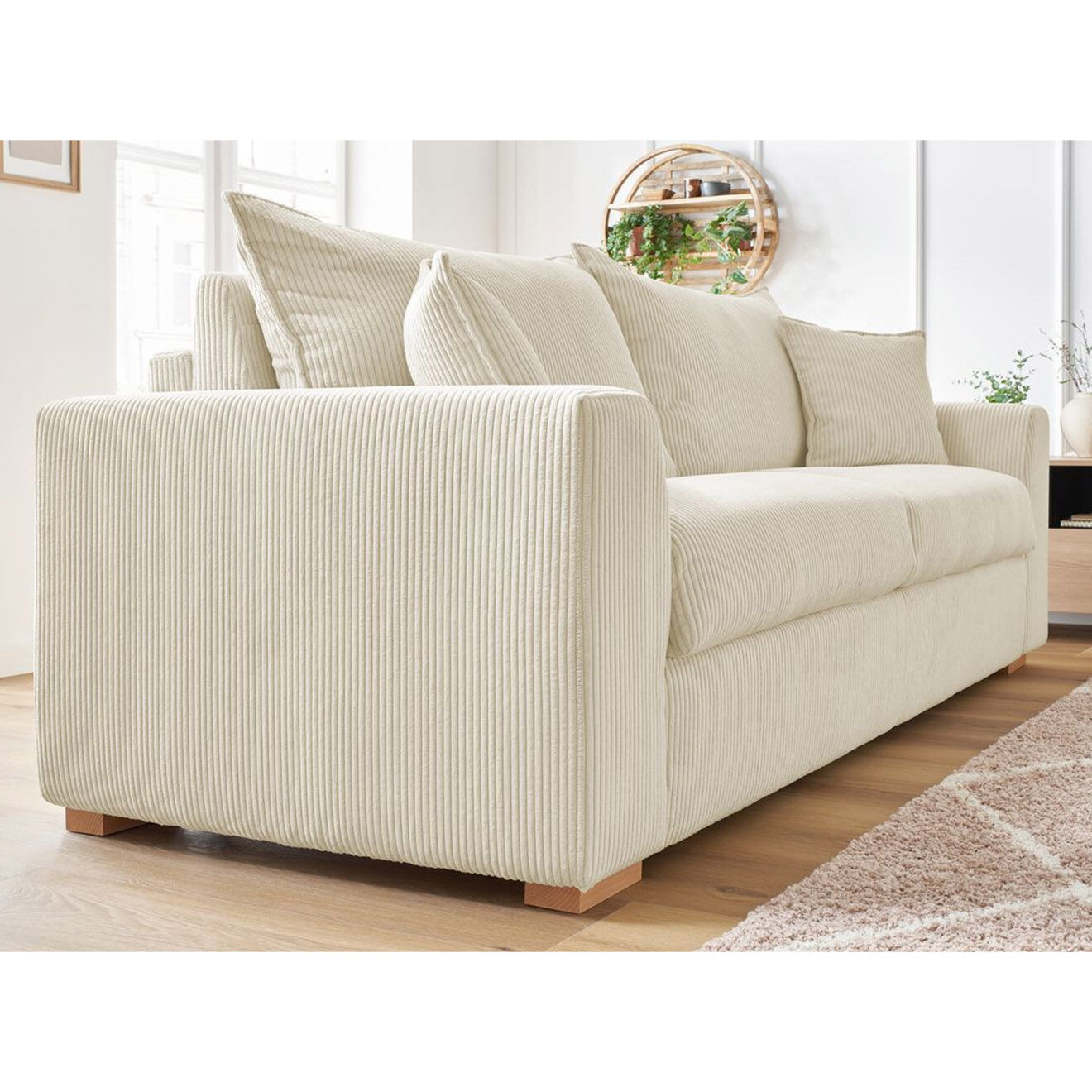Bobochic Canapé convertible express augustin velours côtelé beige  - 225x96x97 cm
