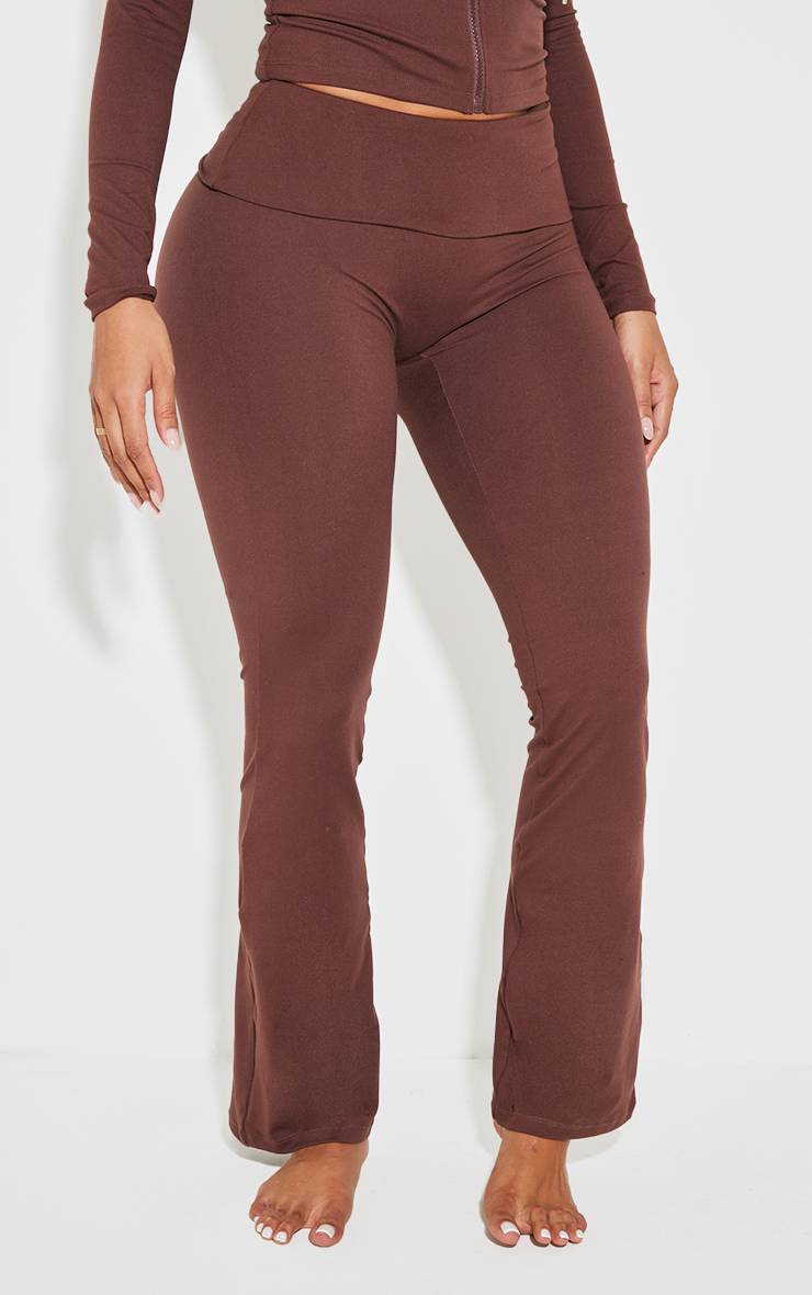 Marron Pantalon Évasé Taille Haute Sculptant À Rabat Shape Stretch