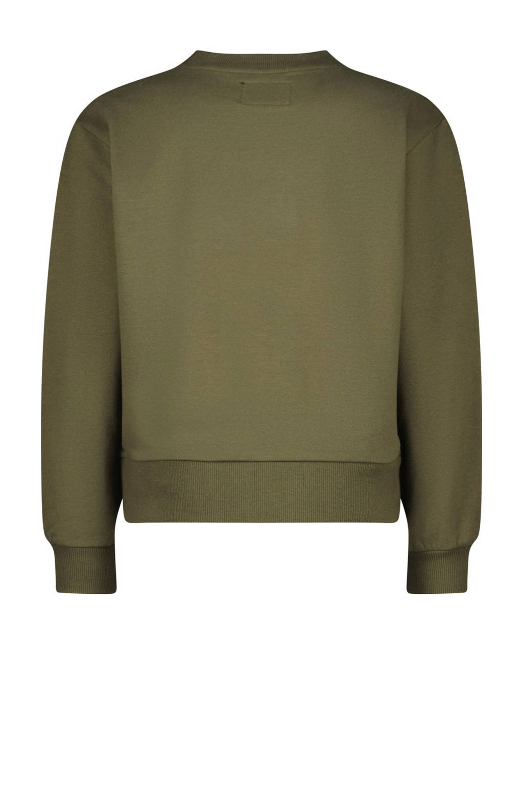 Raizzed sweater Line met tekst armygroen