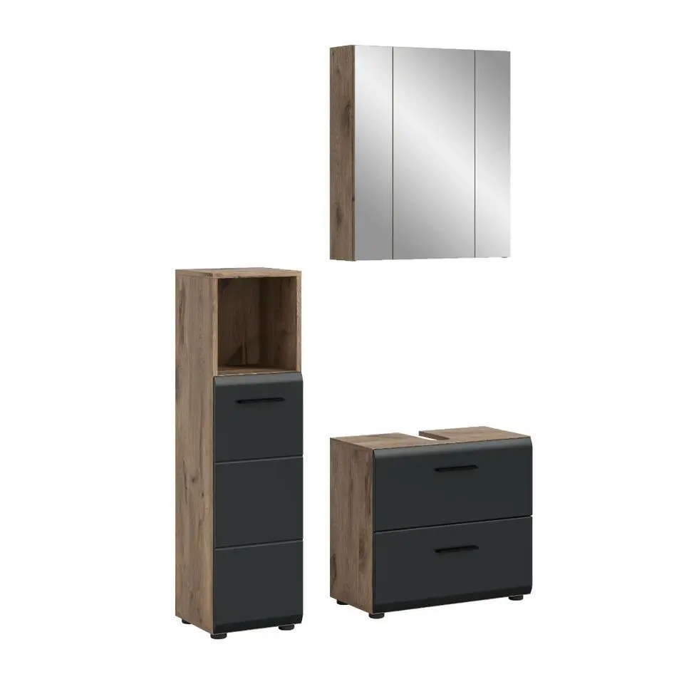 Hioshop Ice badkamer I23 zwart mat- eiken decor