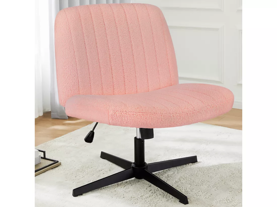 Chaise de bureau,Chaise à pieds croisés,Chaise de bureau pivotante sans roulettes,Velours,Rose