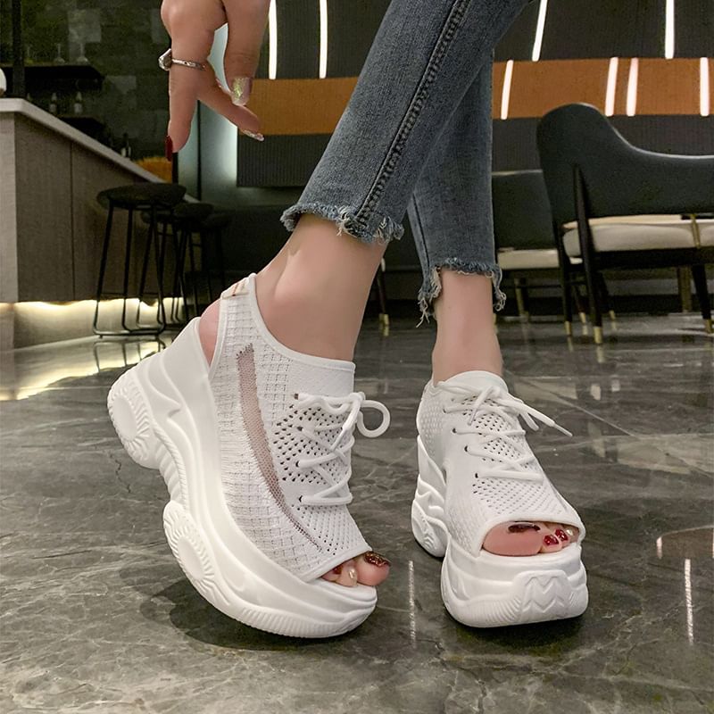 FRAISO - Peep-Toe Sneakers met Uitsparing en Platform