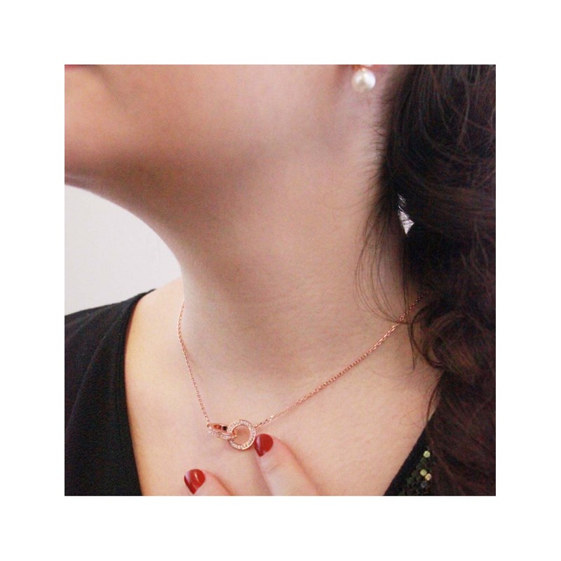 Pendentif Circle Hoop - Or Rosé et Cristal
