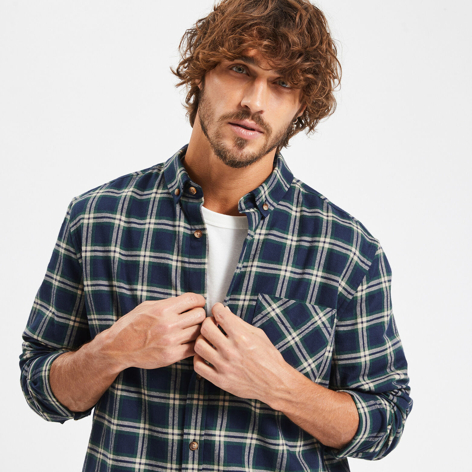 Chemise regular carreaux coton flanelle régénérati Bleu clair
