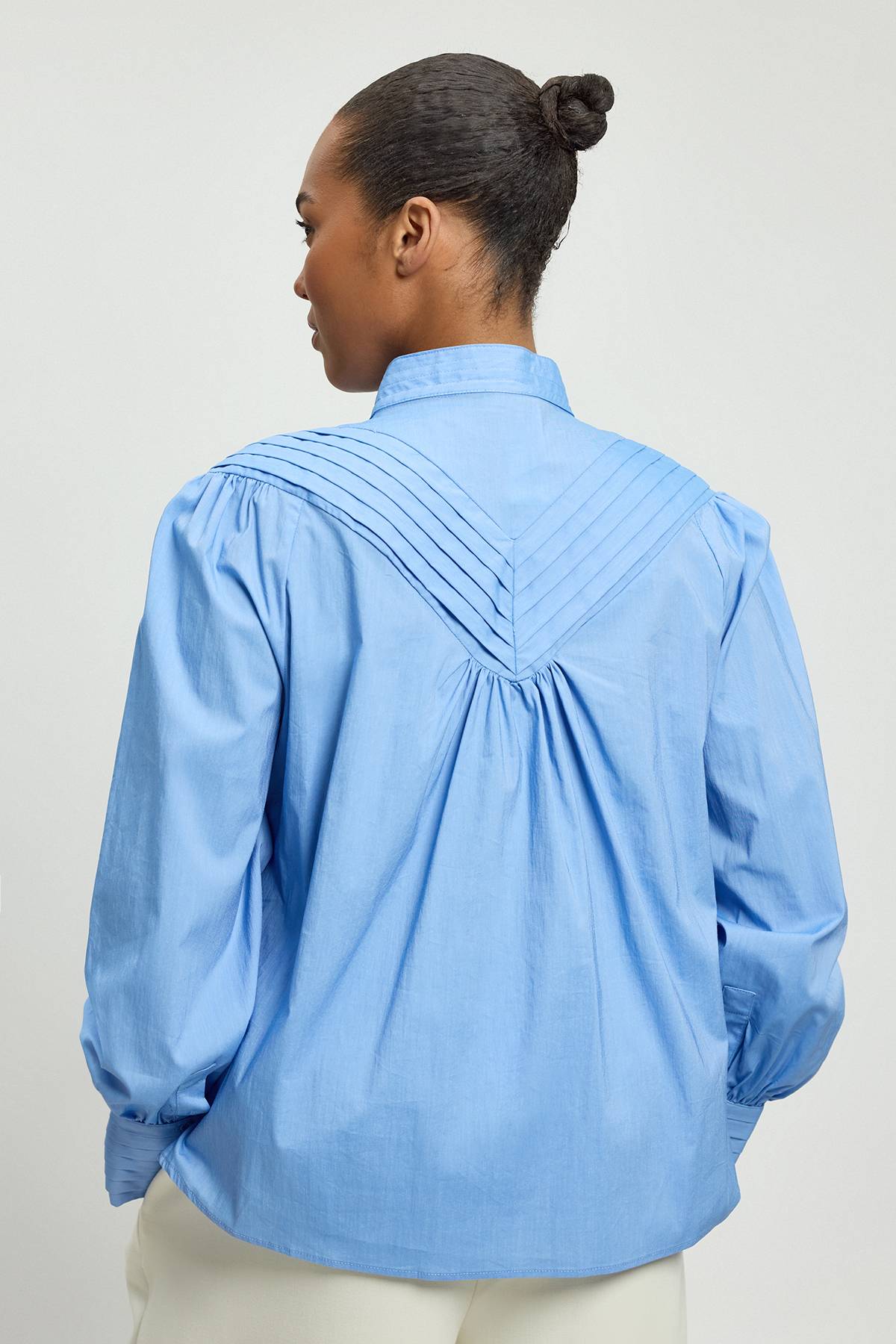 KarenMillen Chemisier Grande Taille En Coton Tissé À Col Montant Et Manches Ballon Plissées
