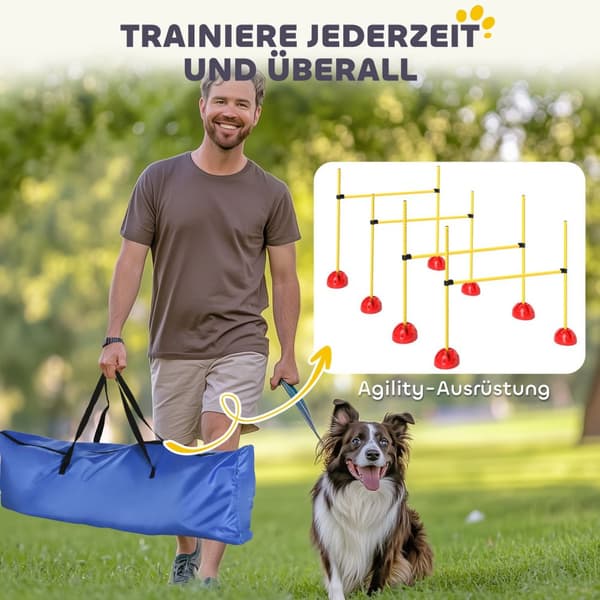 Agility Set Dogs 5-delers fyllbart Agility-utstyr for hundetrening Hekkesett med høydejusterbare hekker Bæreveske Treningstilbehør Koordinasjonstrenin