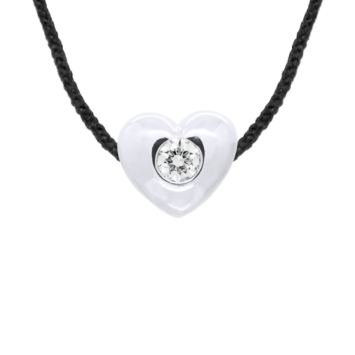 Collier COEUR Diamant 0,050 cts Nylon Noir Argent 925