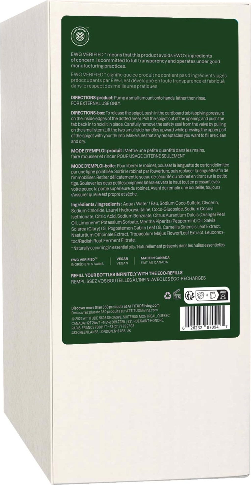 ATTITUDE  Super Leaves Hand Soap Peppermint & Sweet Orange, Refill 2 l