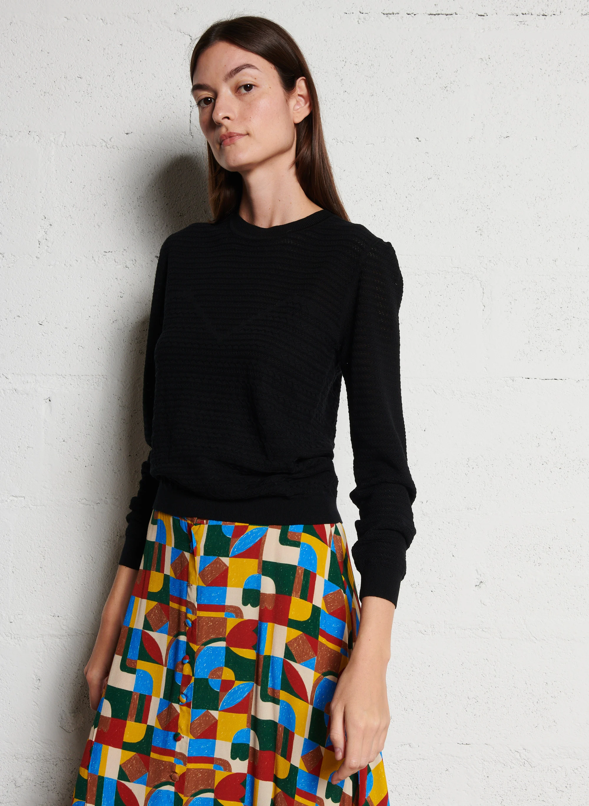 DANAE - Pull col rond en maille ajourée | Noir