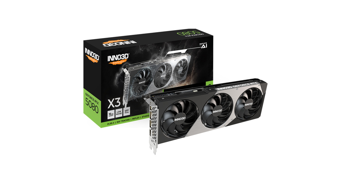 INNO3DGeForce RTX 5080 X3 grafische kaart  (DLSS 4, 3x DisplayPort, 1x HDMI 2.1, Tweedekans)