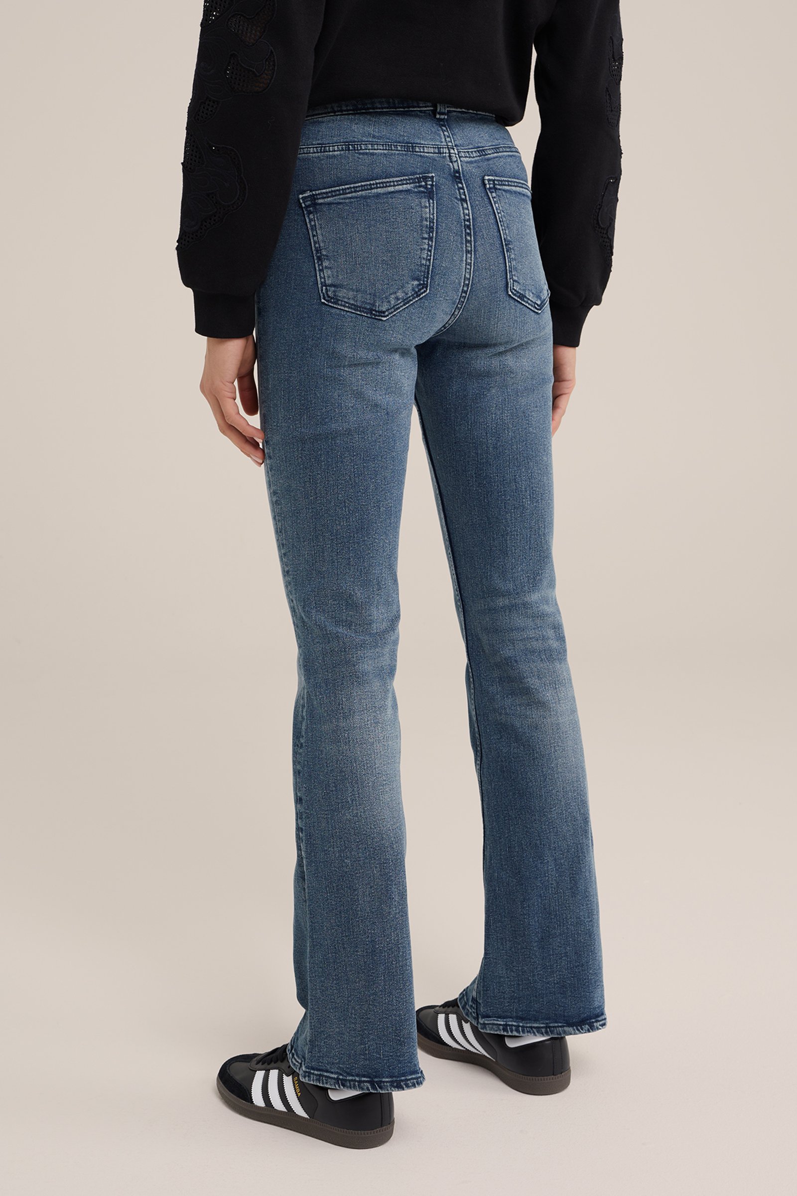 high-rise flared jeans met stretch Blue Ridge Grijsblauw