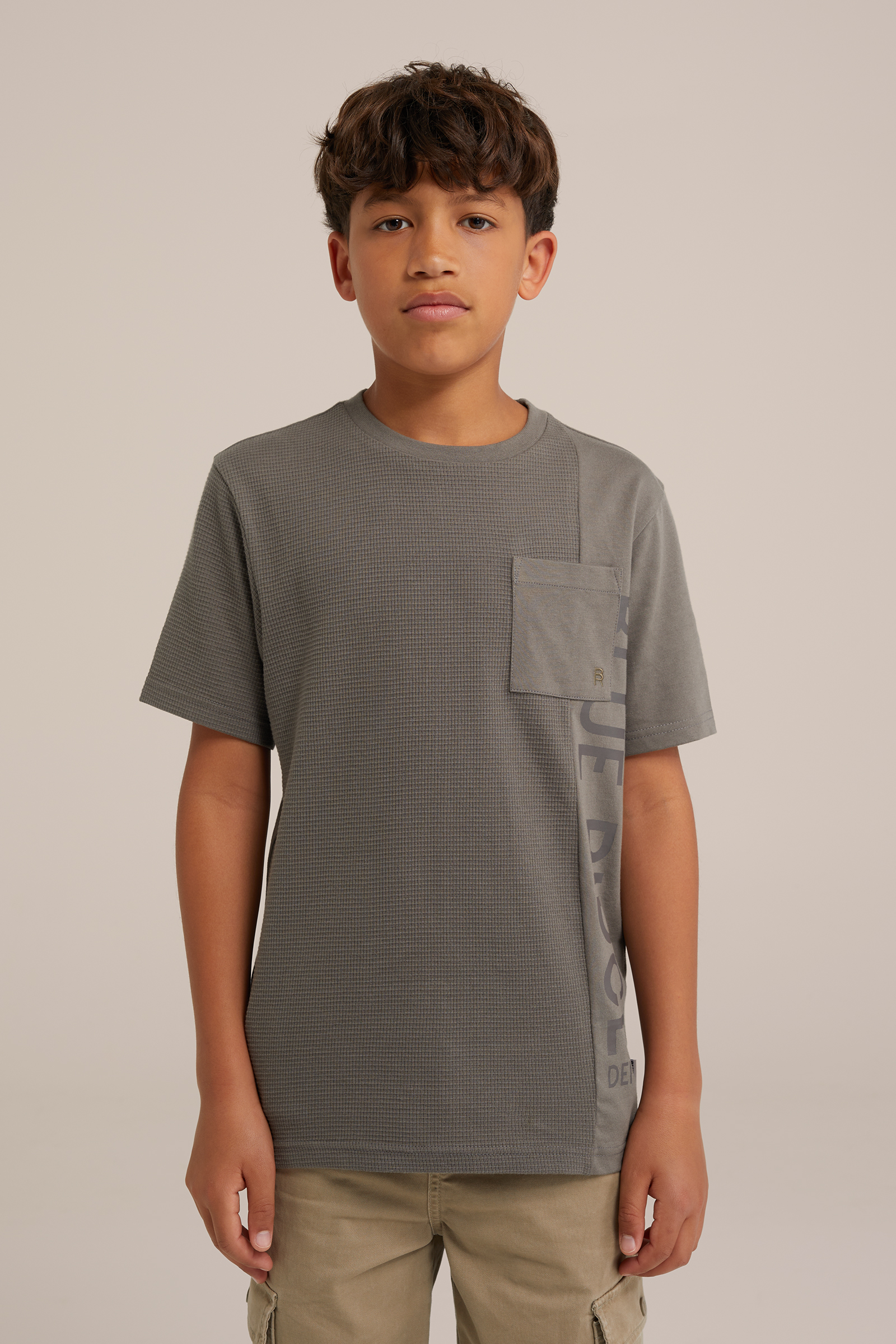 Jongens T-shirt met structuur Blue Ridge Grijsgroen