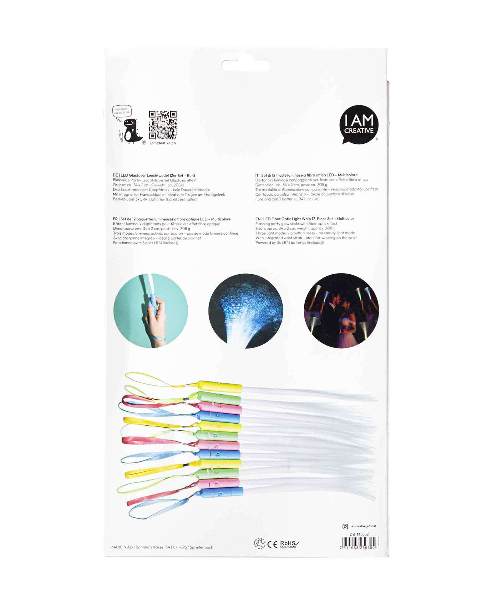(12er Set) Let's celebrate Blinkender LED Glasfaser Leuchtstab Party Glow Wedel mit Farbwechsel 3 Modi (inkl. LR41 Batterien) - Bunt