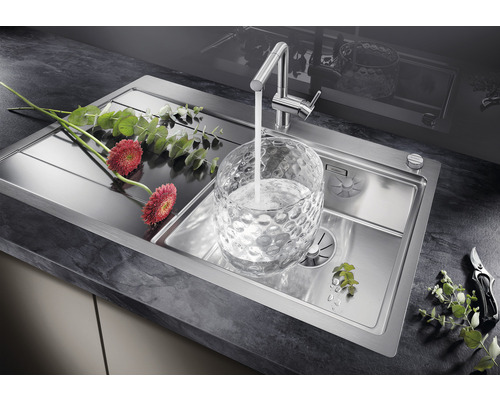 Blanco DIVON II 5 S-IF spoelbak, 1000 x 510 mm, roestvrij staal, satijnglans, 521659, 1 bak met afdruipgedeelte, bak links, vlak ingebouwd