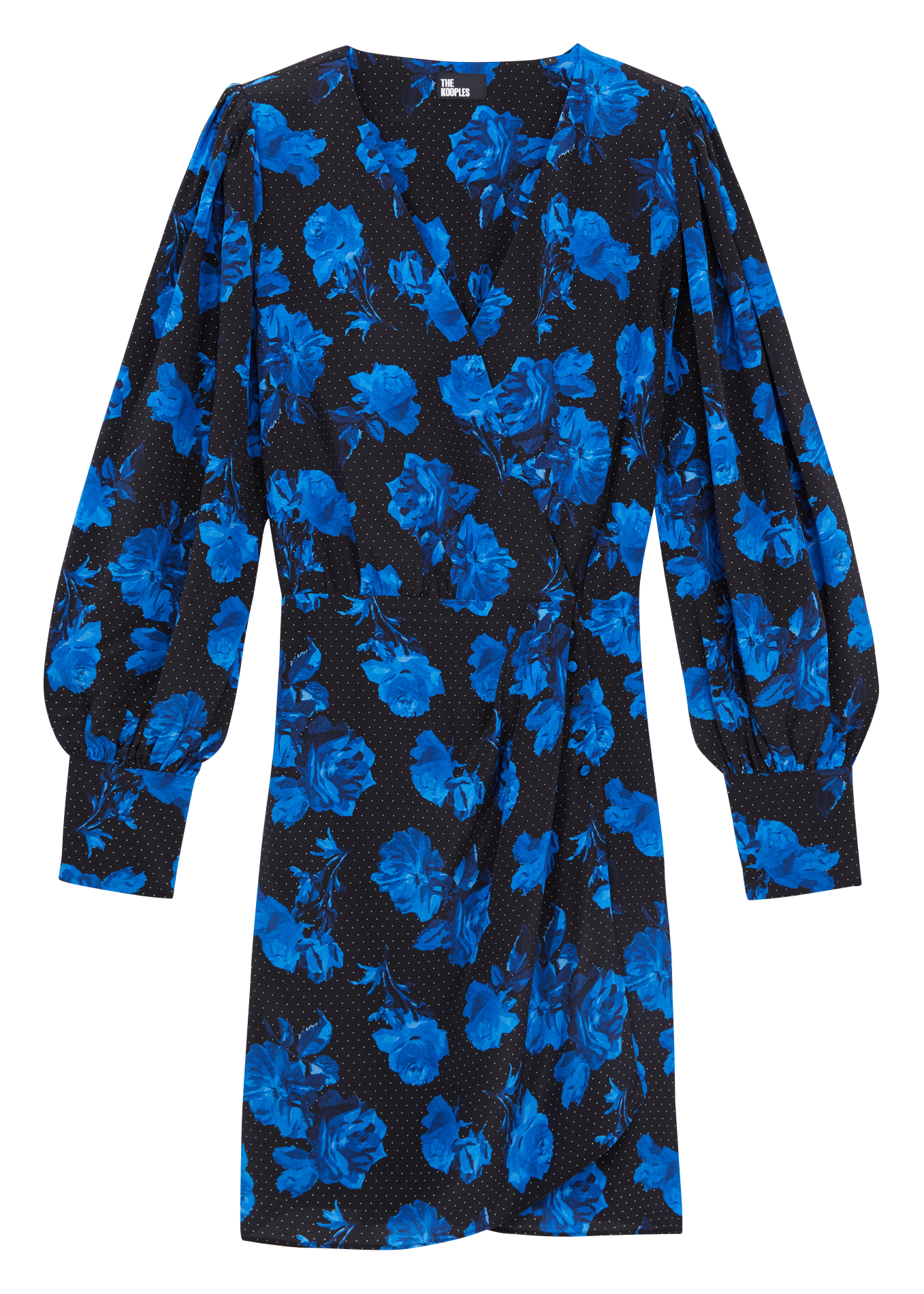 Robe courte portefeuille imprimée en soie| Bleu