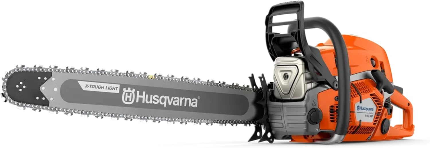 Professionelle Motorsäge Husqvarna 592XP mit 60 cm Stange, 92,7 cm³ Hubraum und nur 7,4 kg Gewicht für den professionellen intensiven Einsatz