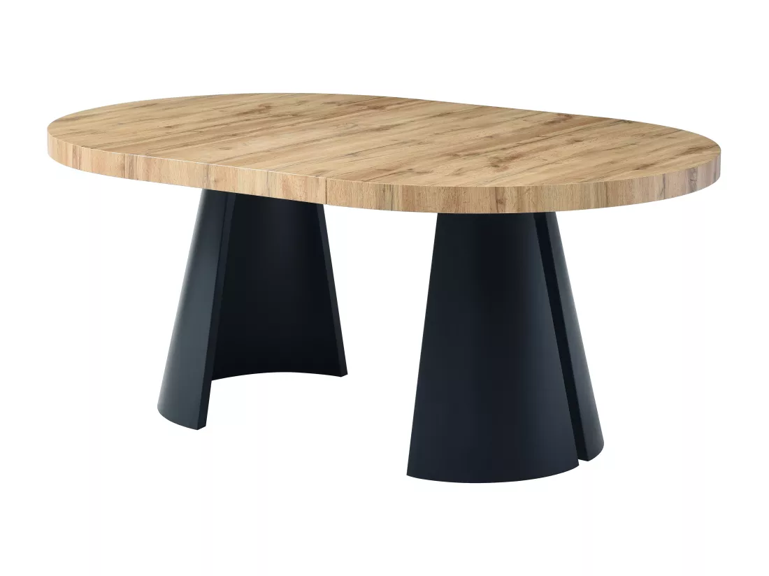 Table à manger extensible 4 à 12 personnes en MDF et métal noir - Naturel clair - JARELIA