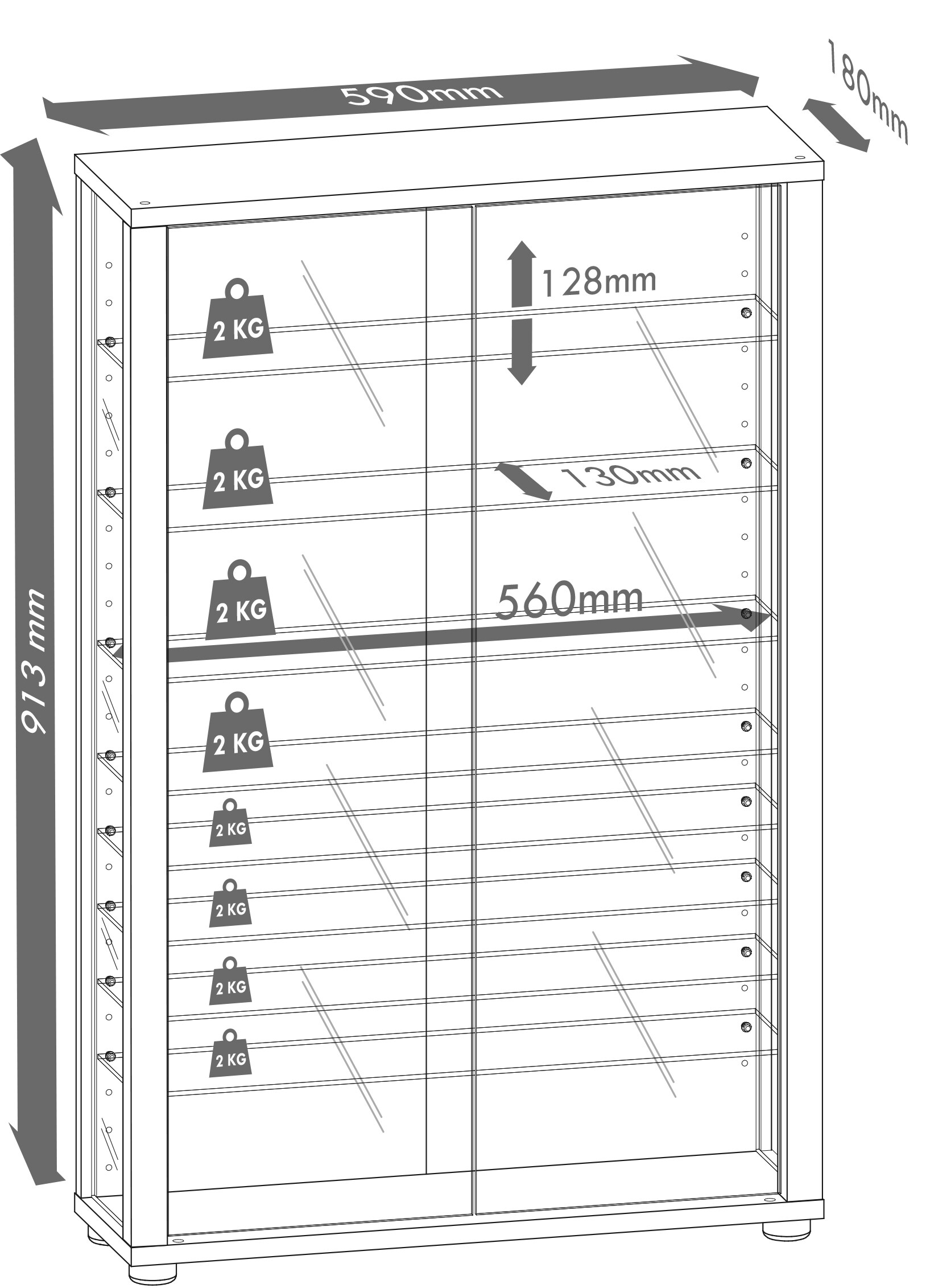 VCM Glasvitrine hängend | Vitrine Glas mit ESG-Sicherheitsglas | Maße: H. 91 x B. 59 x T. 18 cm | Hängevitrine Glas | Modern und platzsparend | Glas Vitrinenschrank - Vitrosa Mini