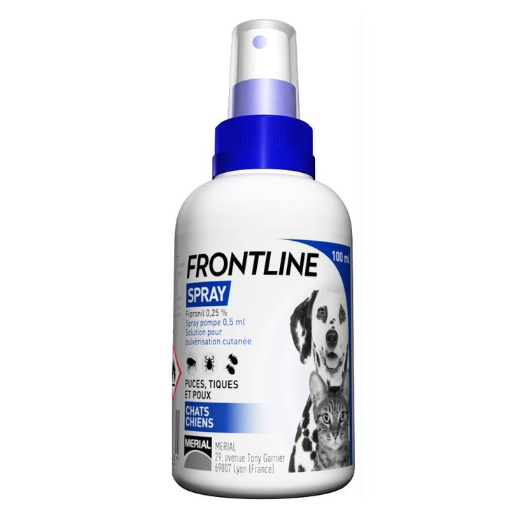 Spray Cutane Anti Puces Tiques Et Poux Pour Chat Et Chien 100ml Frontline