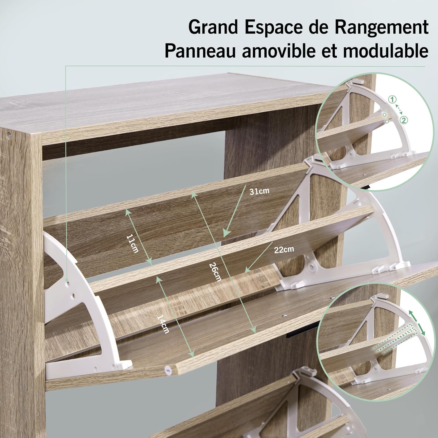 CASABEL Schuhschrank für 24 Paar – Schrank mit großem Fassungsvermögen für Eingangsbereich, Flur – L 60 x T 24 x H 150 cm – helles Holz