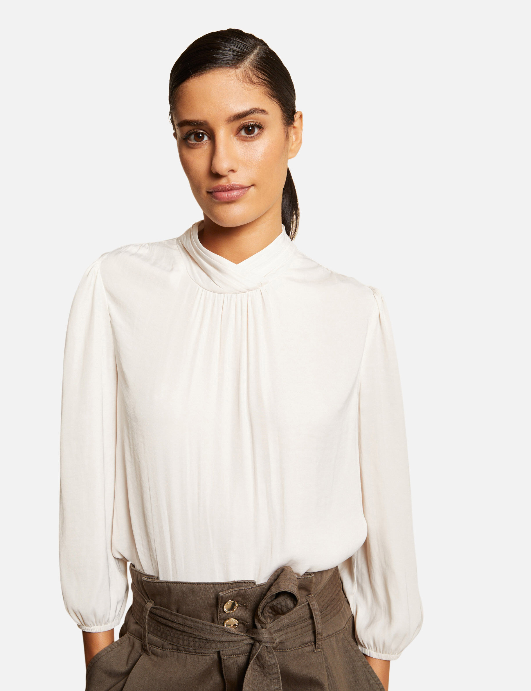 Blouse manches 3/4 satinée ecru moyen femme - ecru_moyen