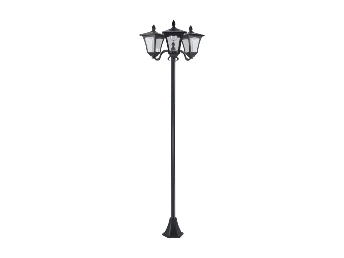Lampadaire de jardin luminaire extérieur solaire LED 3 têtes 120 Lm dim. 51,5L x 47l x 182,5H cm acier inox. plastique noir