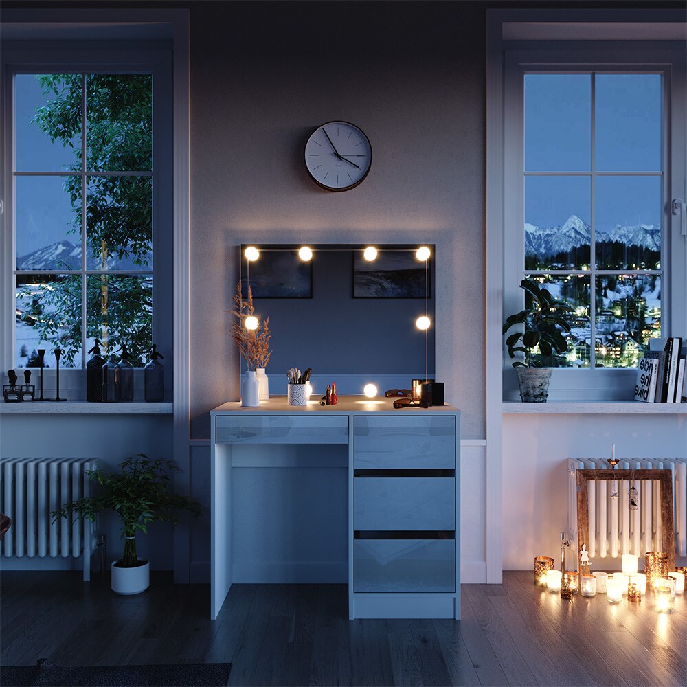 Vicco Schminktisch Frisiertisch Frisierkommode Sherry Weiß Schminkspiegel LED 90x75 cm modern Schlafzimmer Kommode Schublade Ablage Aufbewahrung Kosmetiktisch Make-Up-Tisch Hochglanz