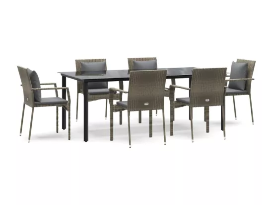 Ensemble à manger jardin et coussins 7 pcs Noir et gris Rotin