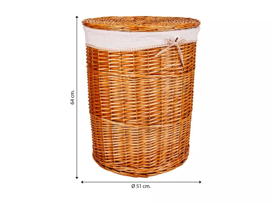 Set de corbeille à linge et deux paniers en osier doublés marrons