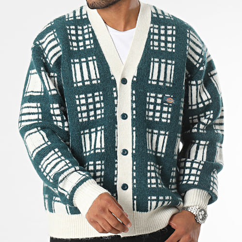 Cardigan Galva Check Vert Blanc