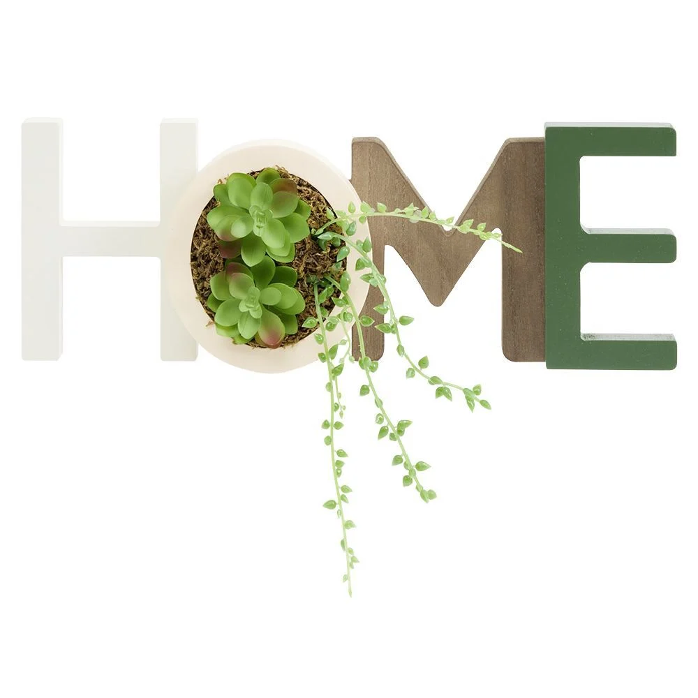 Mot à poser HOME et plante artificielle L40xH15cm