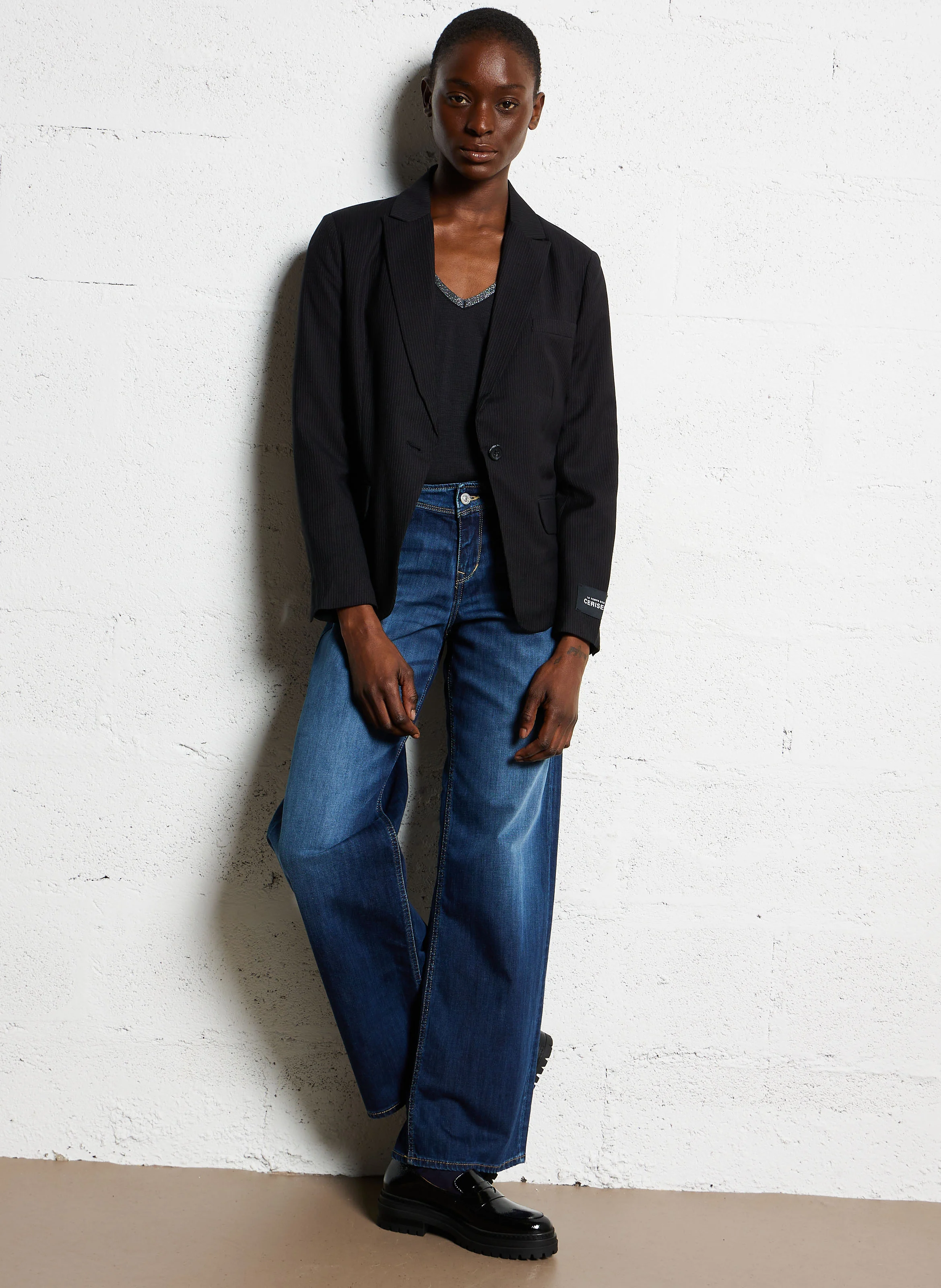 LAURYN - Jean flare en coton mélangé | Bleu