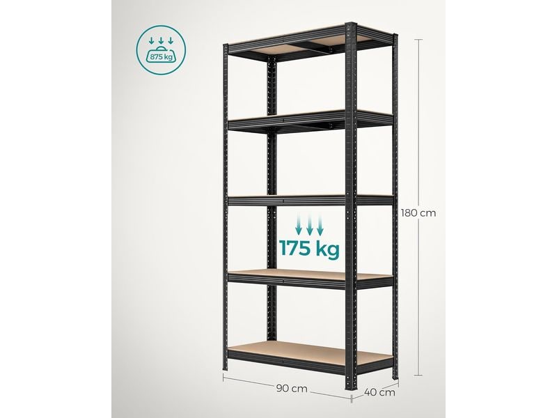 Songmics Regal 5 Ablagen Schwarz Zwei Schwerlastregale