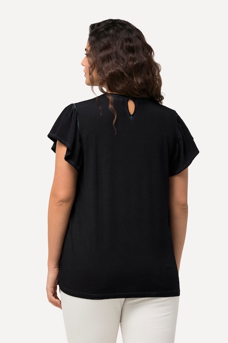 T-Shirt, Zierfalten, A-Linie, V-Ausschnitt, Halbarm