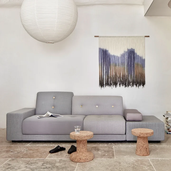 Vitra - Polder Sofa, Armlehne links / grau (Mix The Pebble Greys 04) (Knopset hell 01)