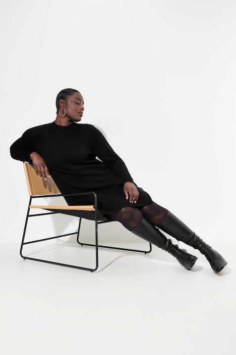 Strickkleid, Rippstrickstreifen, Stehkragen, Langarm