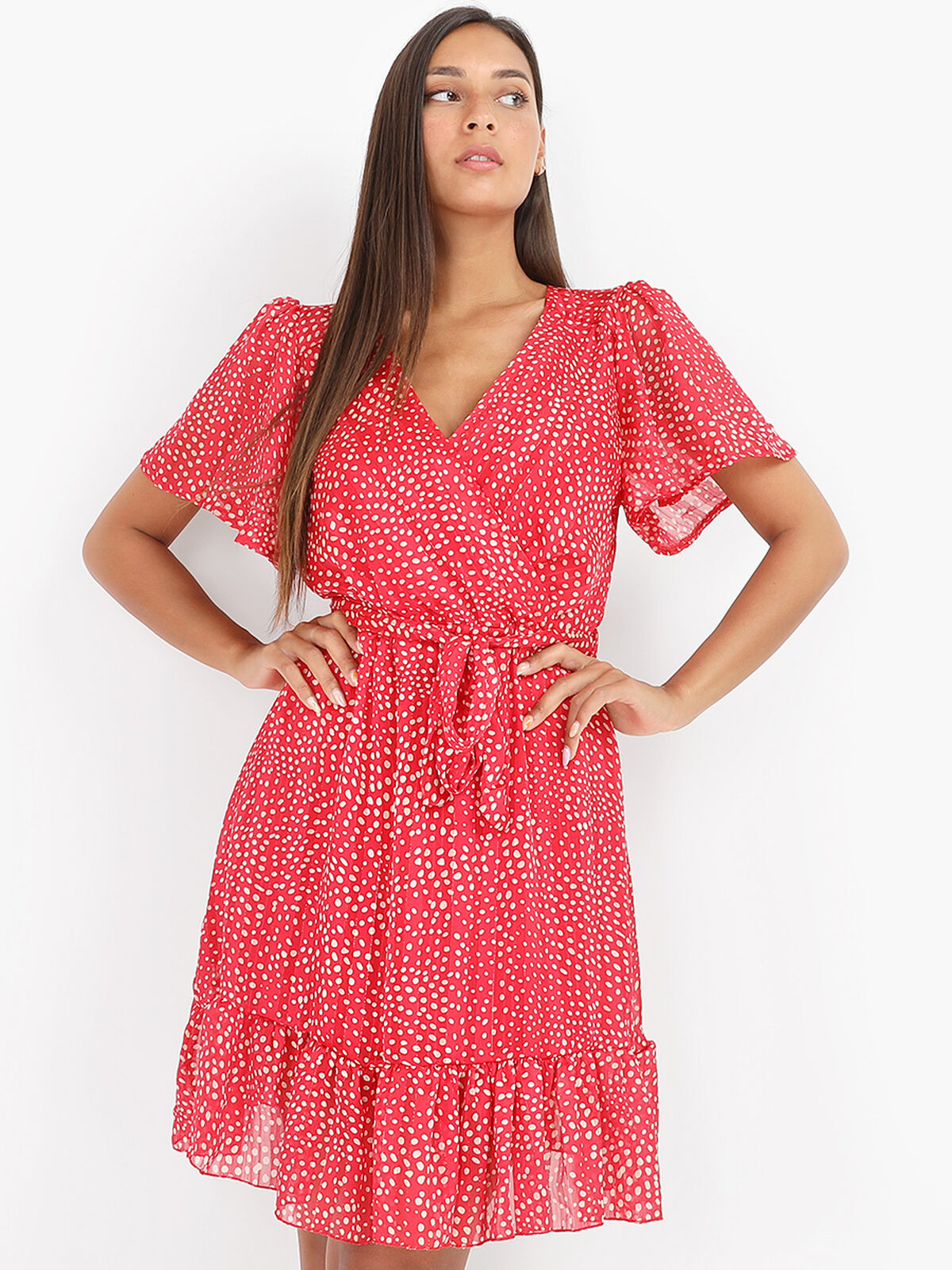 Robe patineuse à pois- Rouge