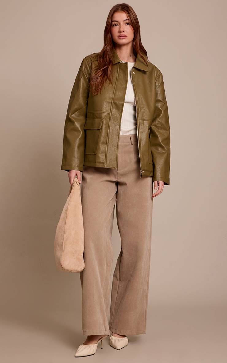 Kaki Veste Oversize En Synthétiquecuir