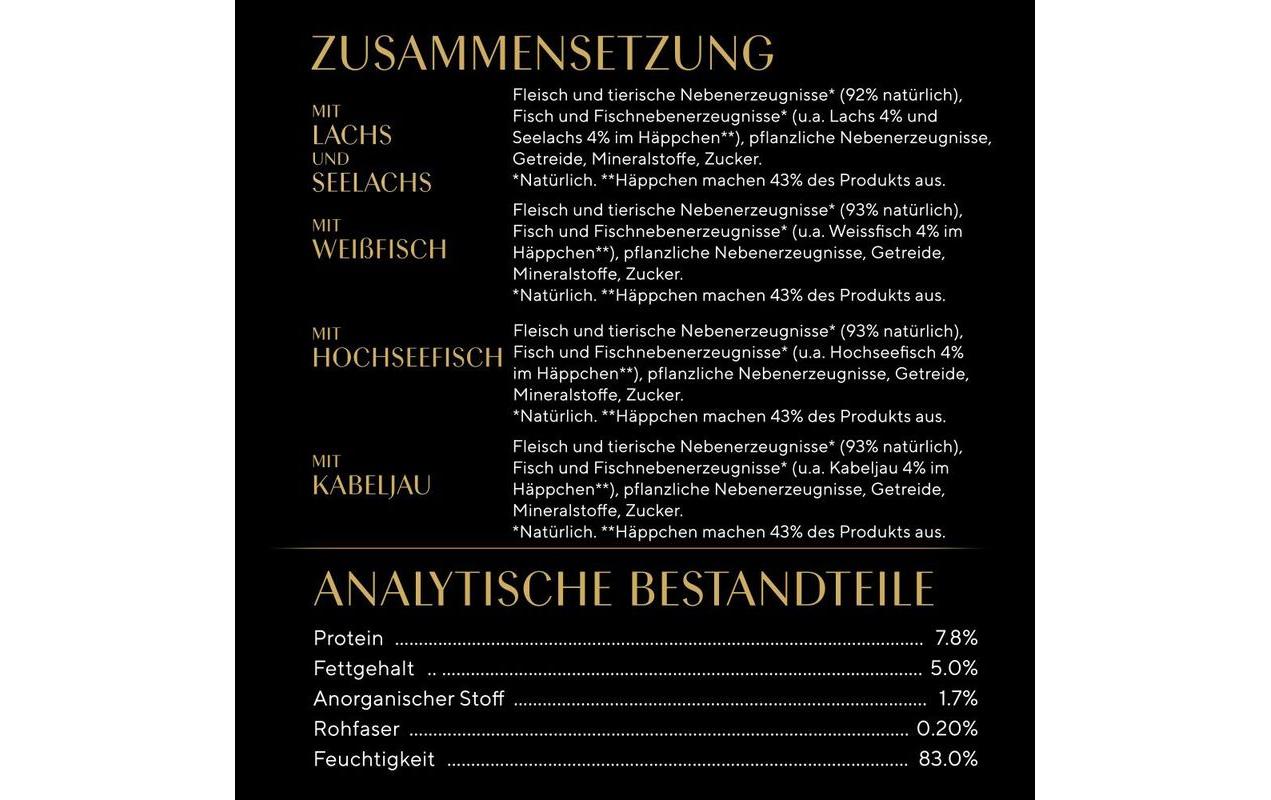Nassfutter Selection Sauce Fisch Variation, 4 x 85gAlleinfuttermittel für ausgewachsene Katzen